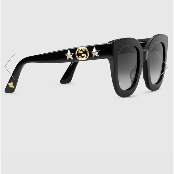 Gucci acetate star bee round frame sunglasses unisex mens/womens black main image 6